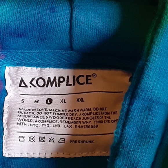 AKOMPLICE  AK Preshrunk Cotton Tie Dyed Hoodie Size Large - Picture 3 of 8